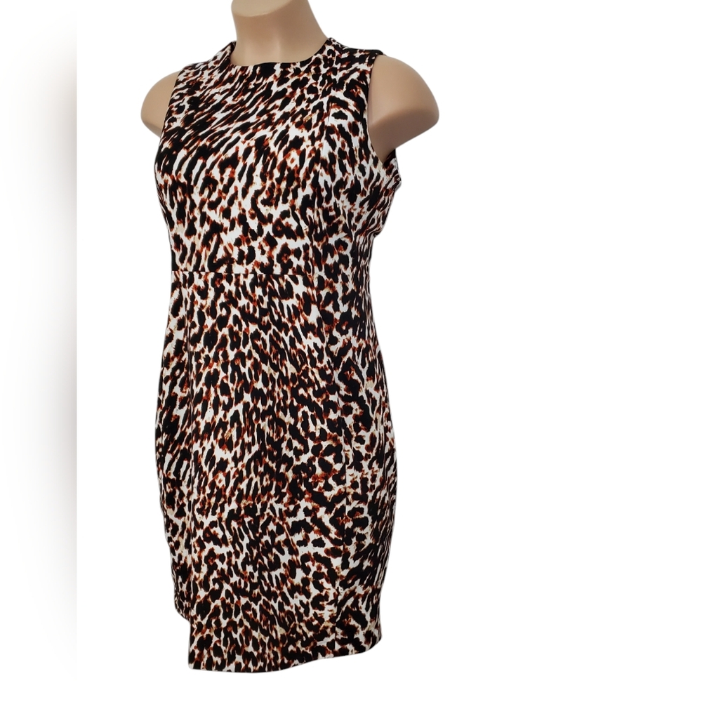 Calvin Klein Size 14 Elegant Sleeveless Scuba Animal Print Leopard Sheath Dress - Picture 3 of 15